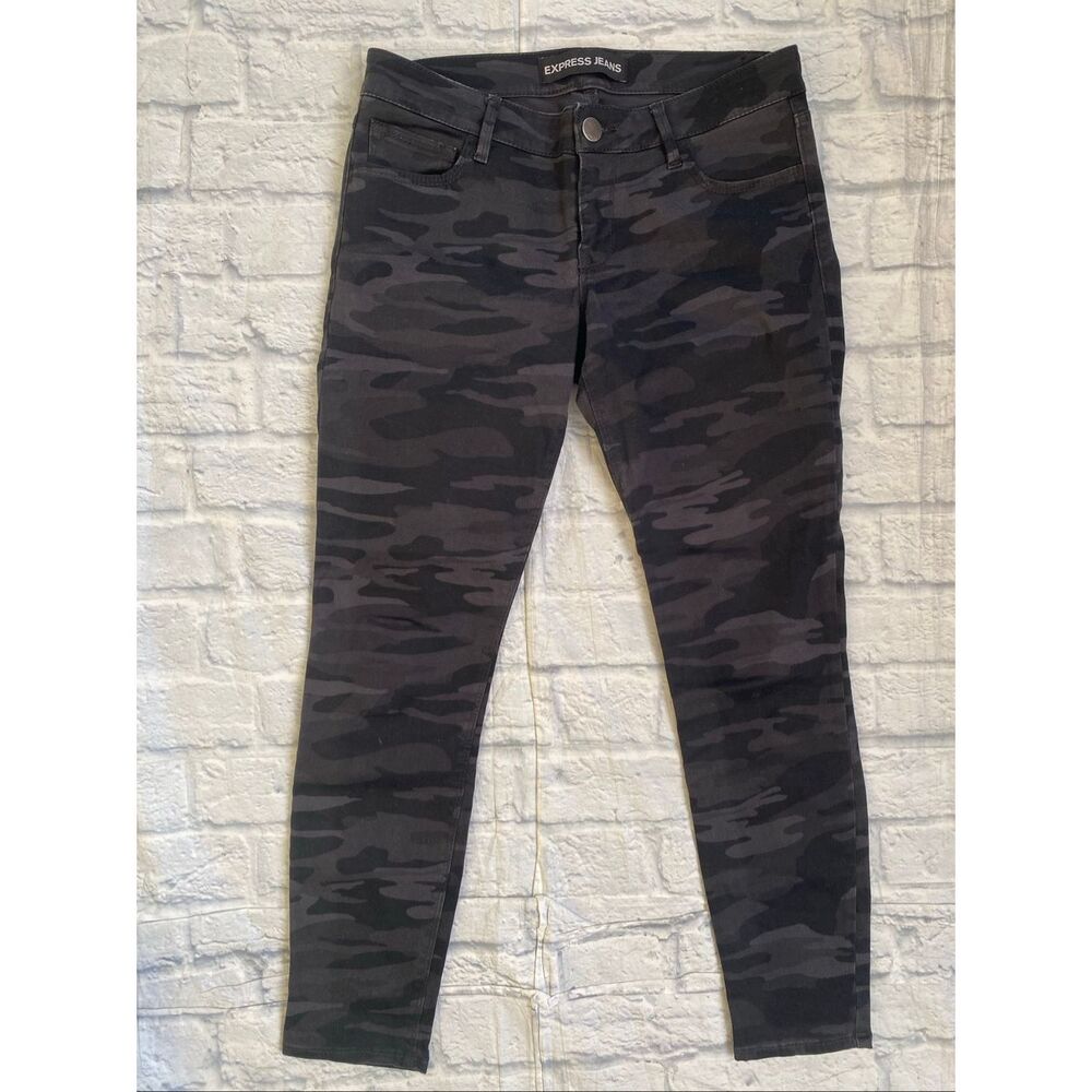 Express women 4 cotton blend low rise ankle legging stella camo black and grey